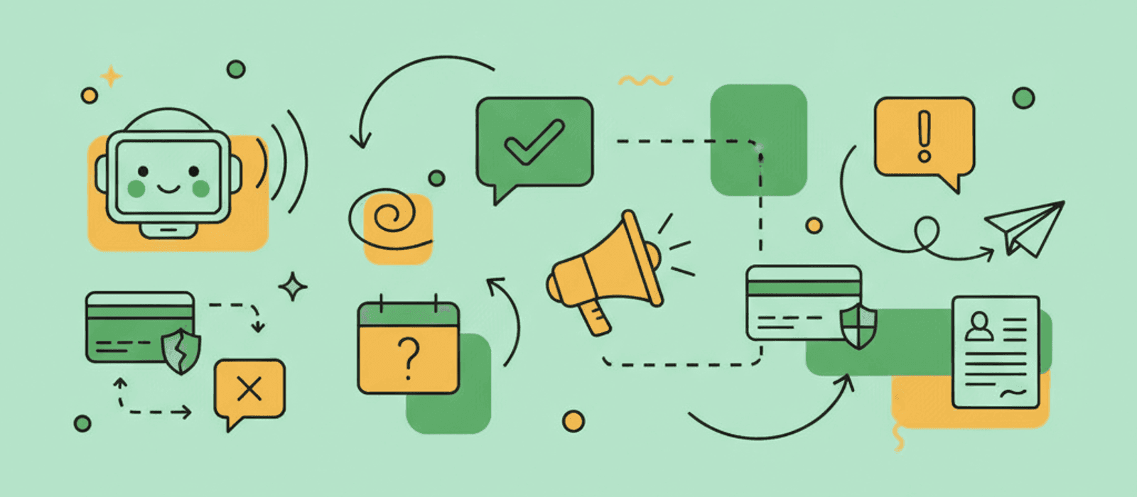 Editorial flat-vector illustration for Banking Chatbots: The Same Chat Message Is a Legal Error Notice on a Debit Card and Is Not One on a Credit Card