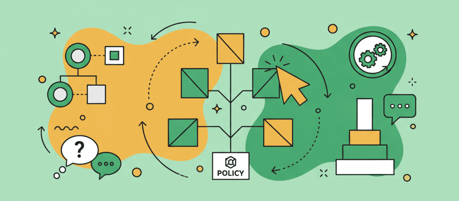 Editorial flat-vector illustration for Guess, Ask, or Hand Off — Designing Your Chatbot's Confidence Policy (2026)