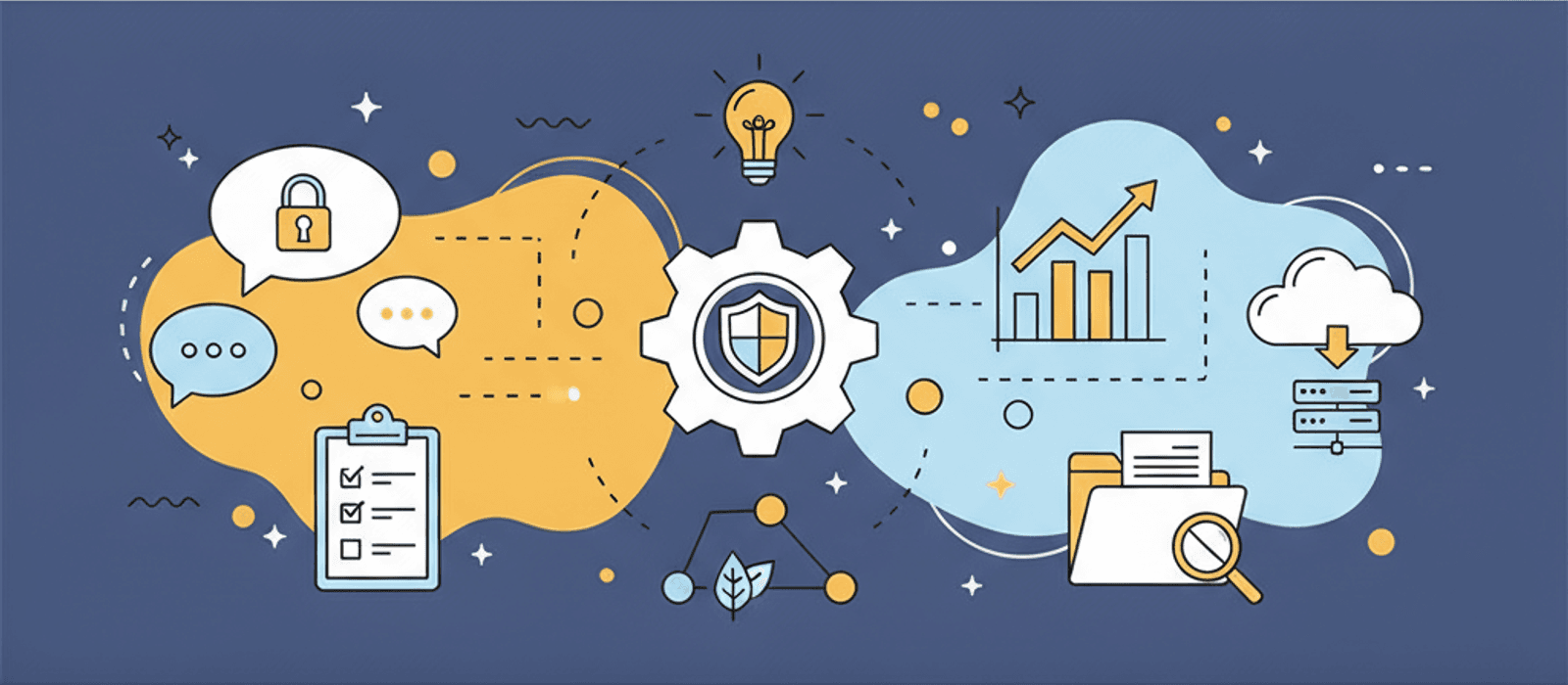 Editorial flat-vector illustration for Chatbot Security and PII Handling — An SMB Operator's Guide (2026)