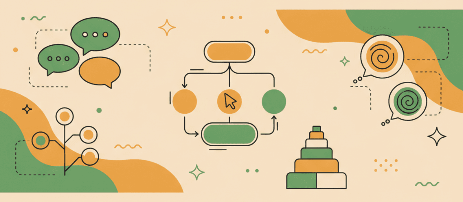 Editorial flat-vector illustration for Conversational UX: The Eight Things a Customer Cannot See (2026)