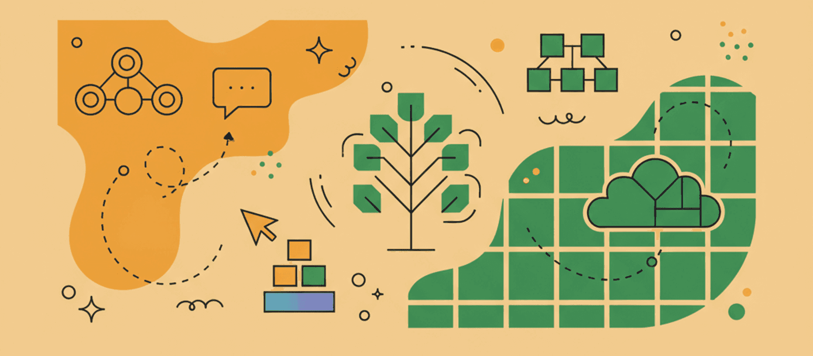 Editorial flat-vector illustration for Embeddings Explained for Marketers: Five Things the Math Under Your Chatbot Changes for You (2026)