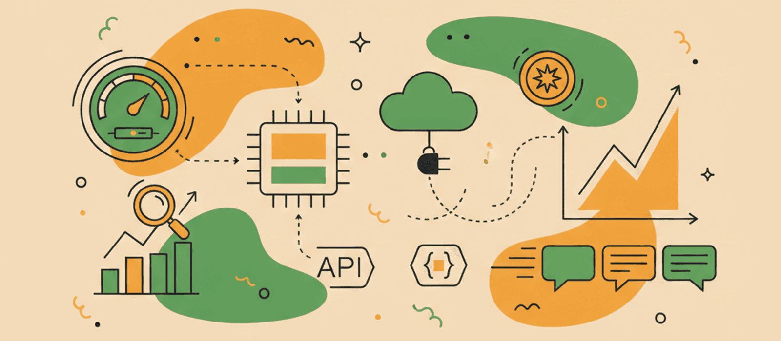 Editorial flat-vector illustration for How to Make Your Chatbot's Replies Feel Faster: Measure, Stream, Trim