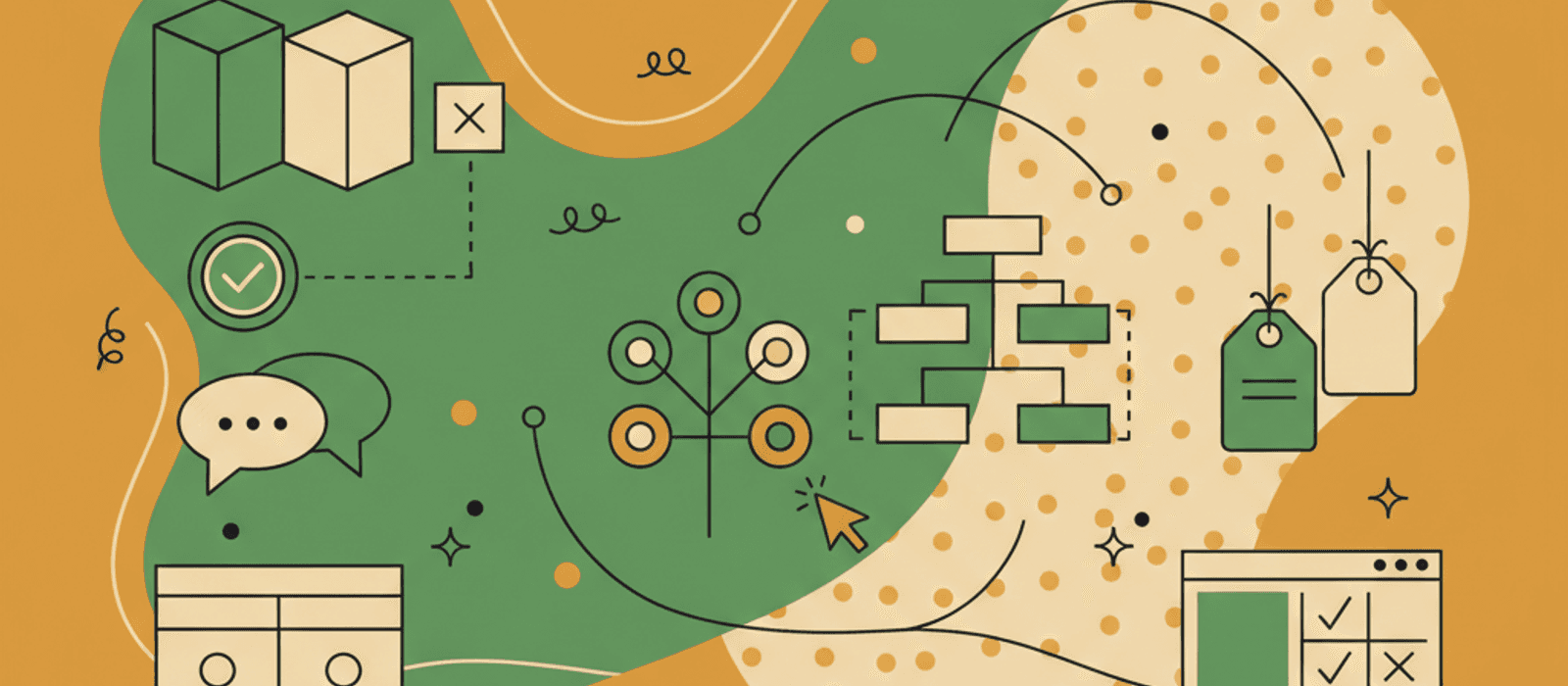 Editorial flat-vector illustration for No-Code vs Low-Code Chatbots: Find the Code Block Before You Sign (2026)
