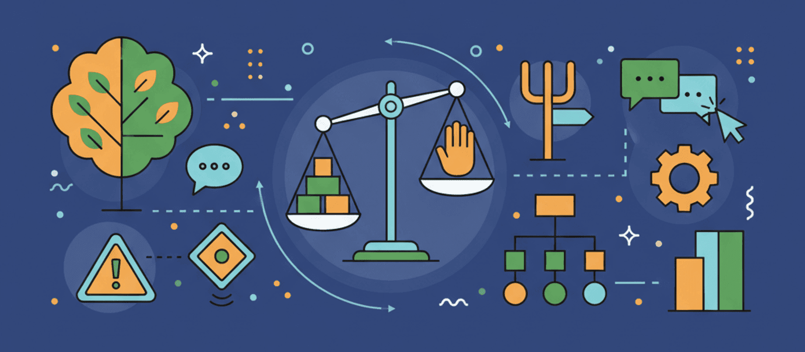 Editorial flat-vector illustration for Recruitment Chatbots: The One Design Decision That Decides Your Compliance Burden, and Why a Small Employer Cannot Audit Its Own Bot