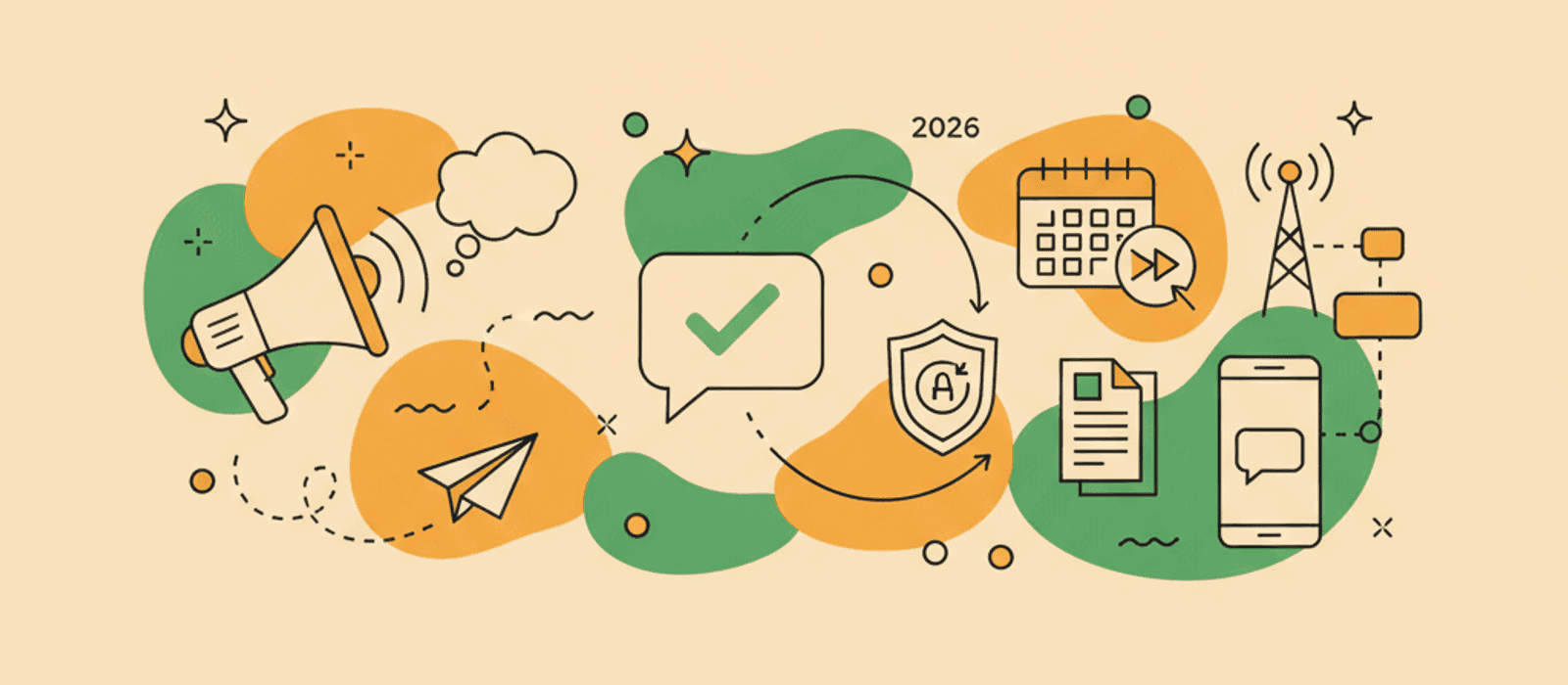 Editorial flat-vector illustration for SMS Chatbot Setup: Passing 10DLC Registration on the First Try (2026)