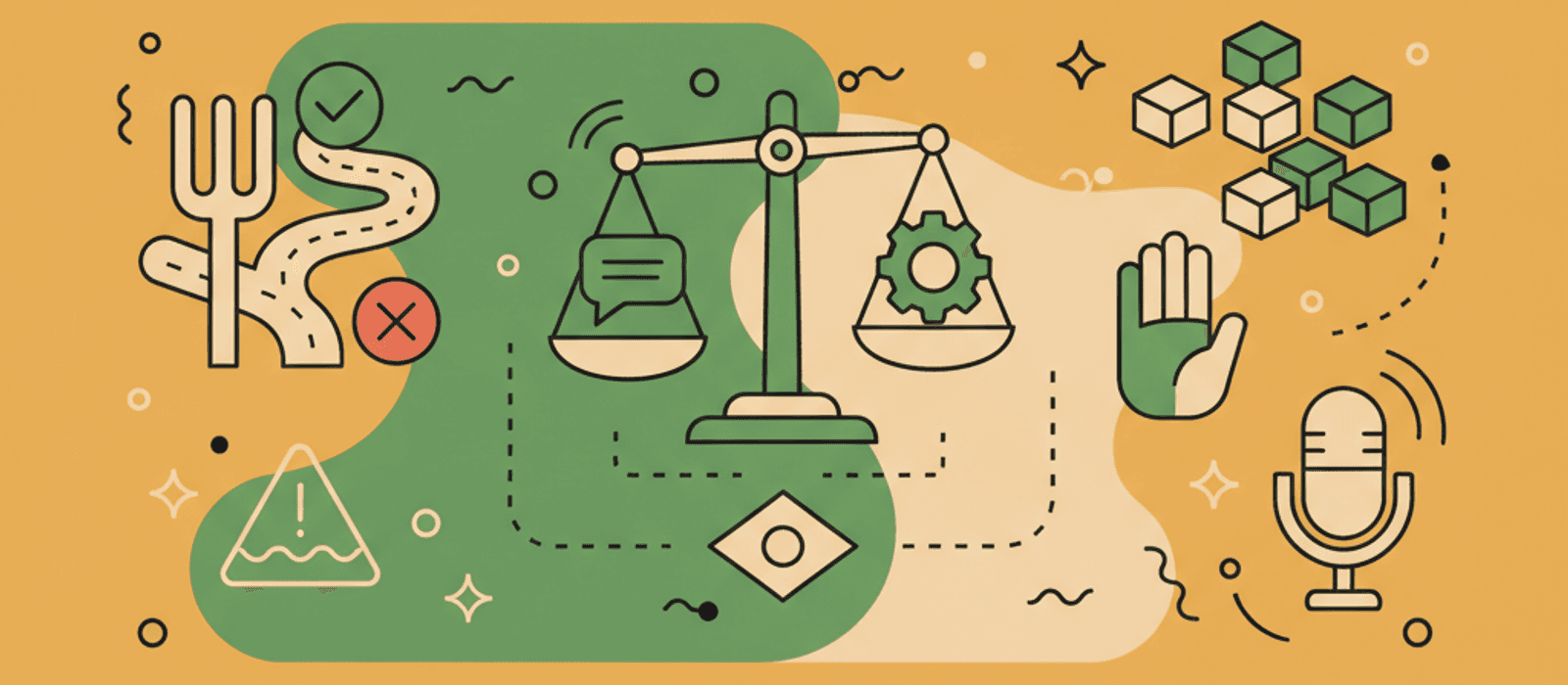 Editorial flat-vector illustration for The Voice Bot Buyer's Guide (2026)