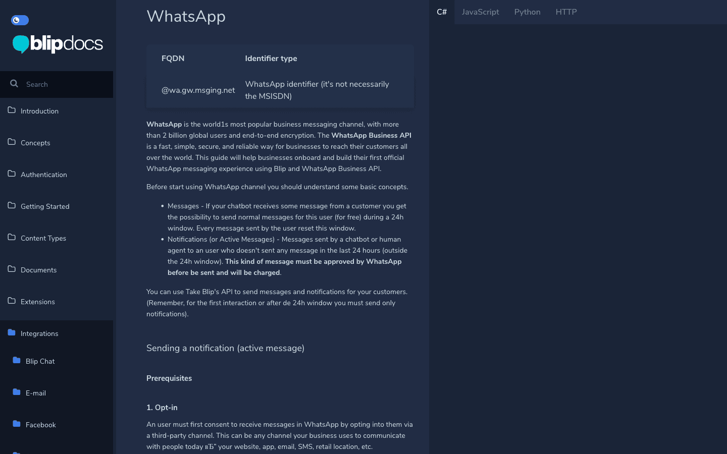 Blip WhatsApp Business API channel features showing Meta BSP integration and multiple number management for enterprise brands