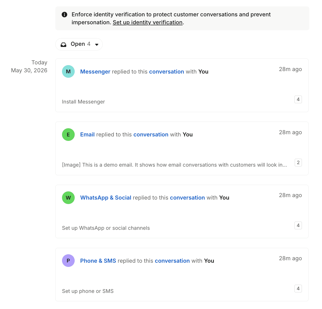 Intercom conversation preview pane showing message thread and customer context sidebar