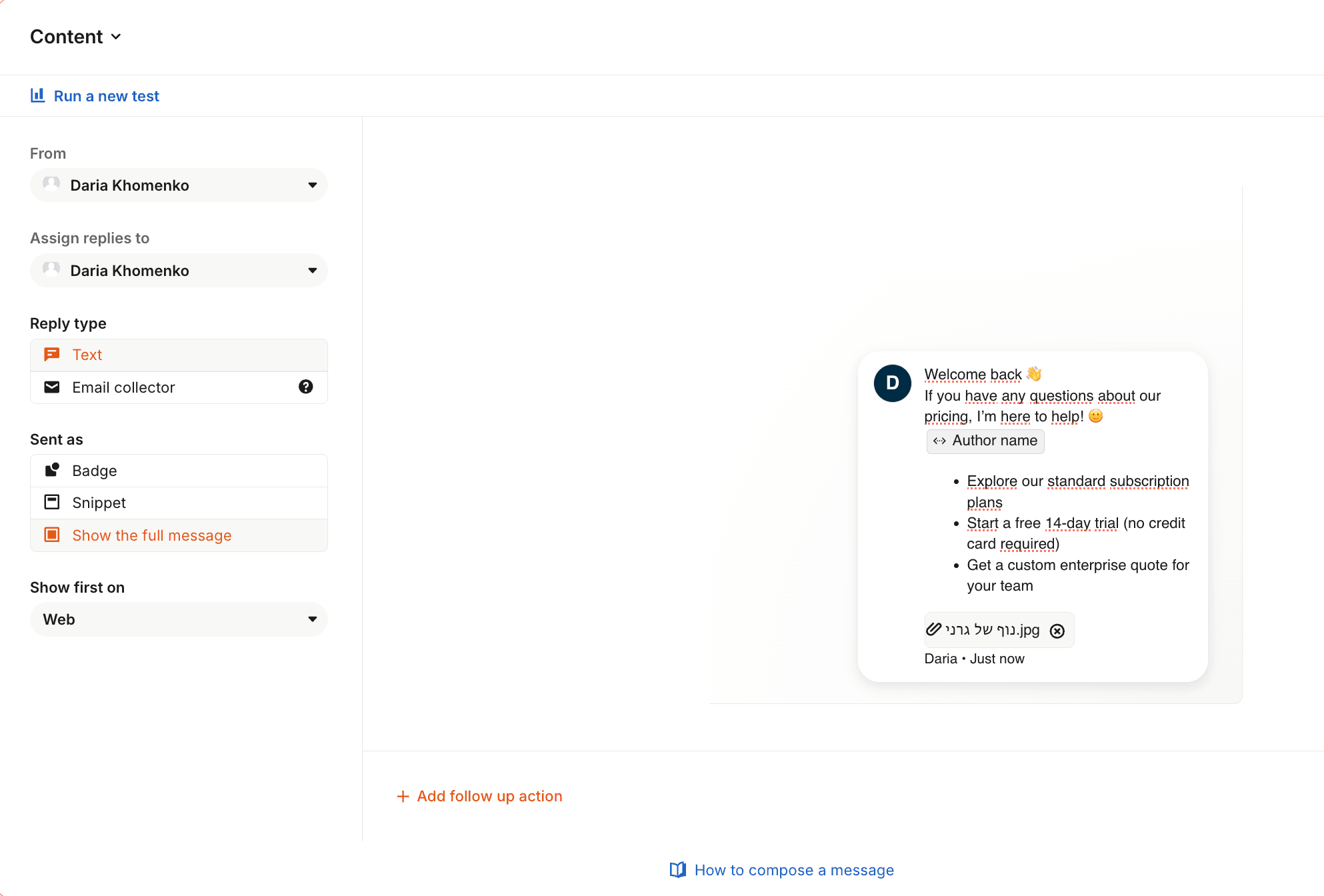 Intercom Outbound content view showing campaign list with status and reach