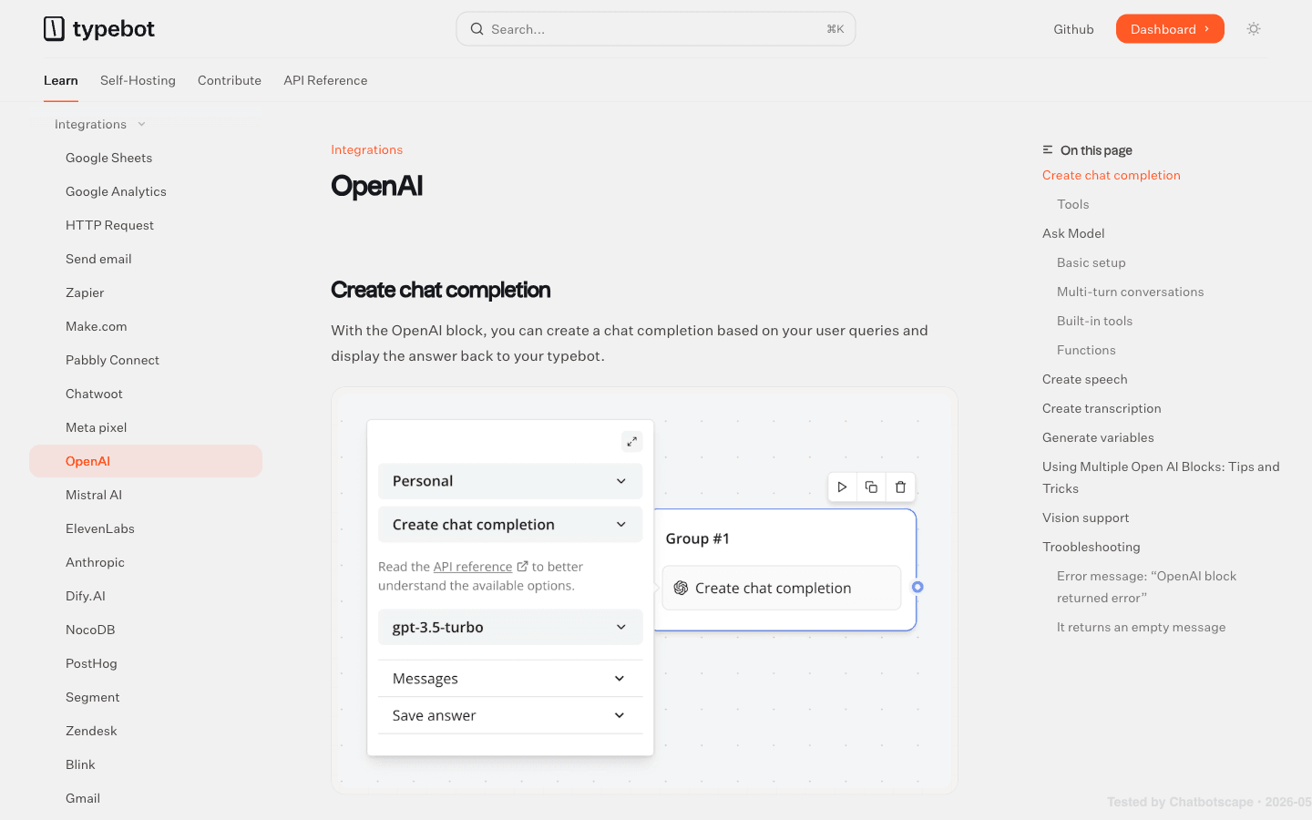 Typebot AI provider agnostic positioning showing BYOLLM support for OpenAI Anthropic Google any HTTP API endpoint