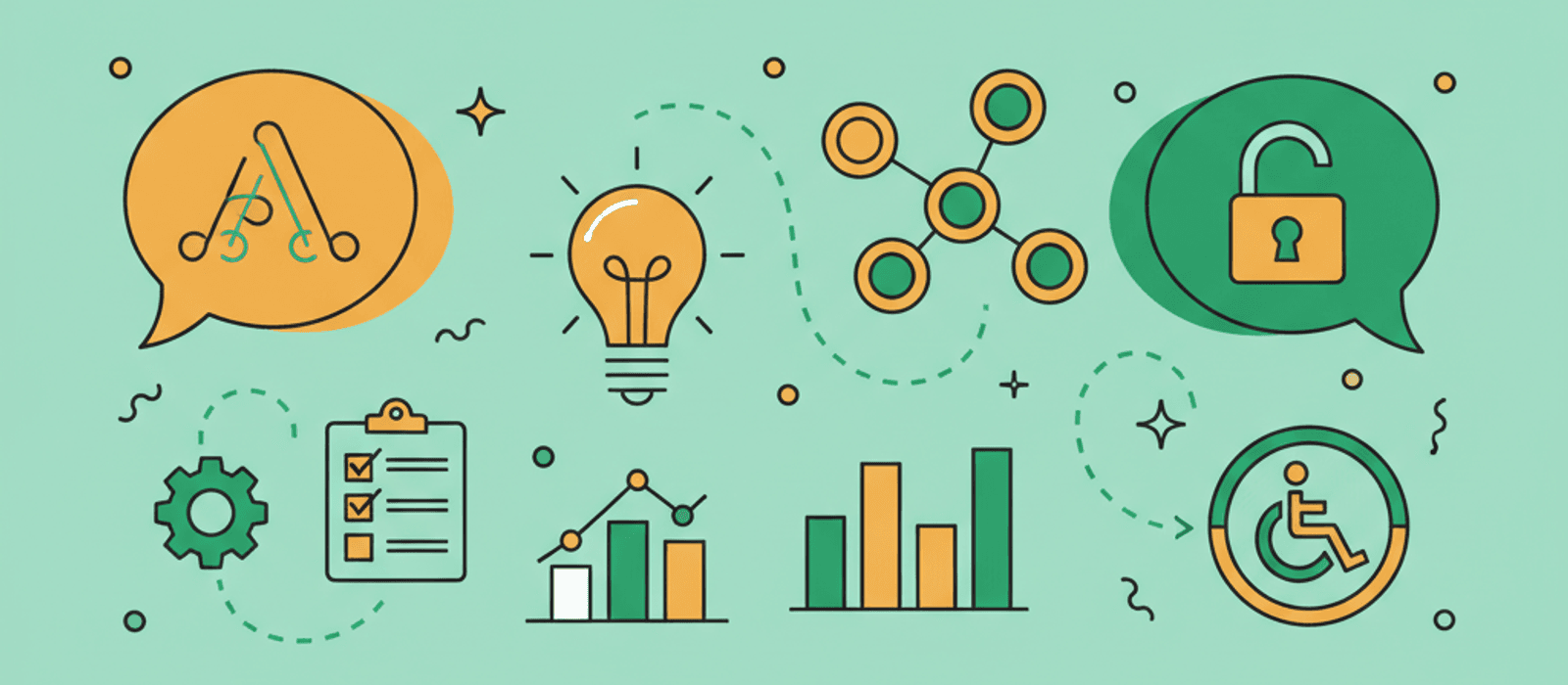 Editorial flat-vector illustration for Chatbot Accessibility and WCAG — An SMB Operator's Guide (2026)