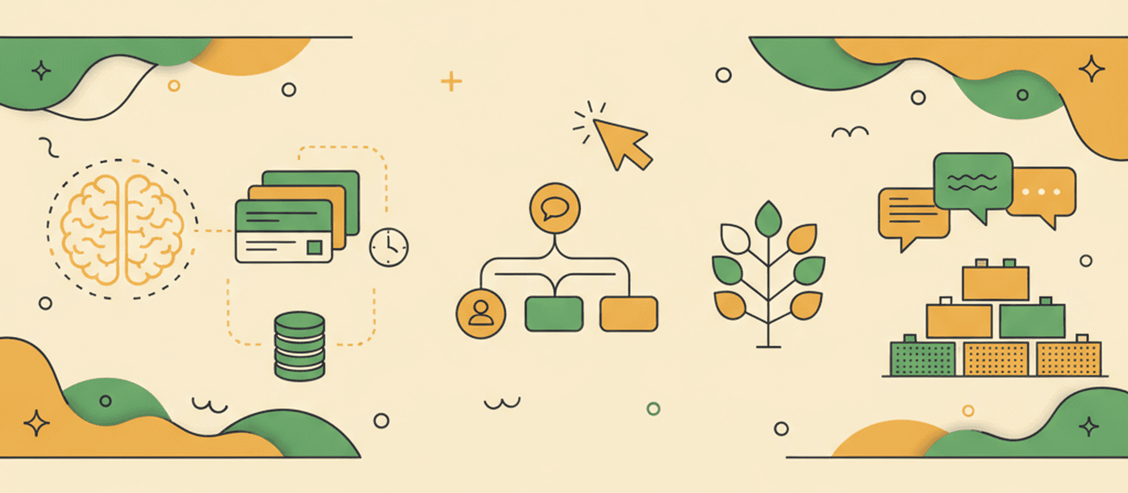 Editorial flat-vector illustration for Chatbot Memory, Explained — Session, Long-Term, and the Context Window (2026)