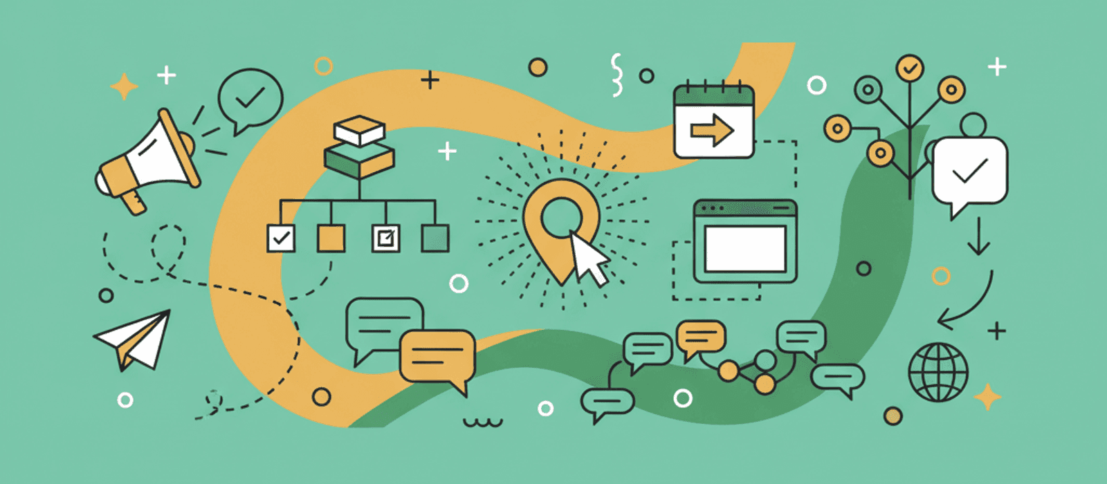 Editorial flat-vector illustration for Travel Chatbots: The Bot's Answer Is Your Answer, Even When It Links to the Right Page