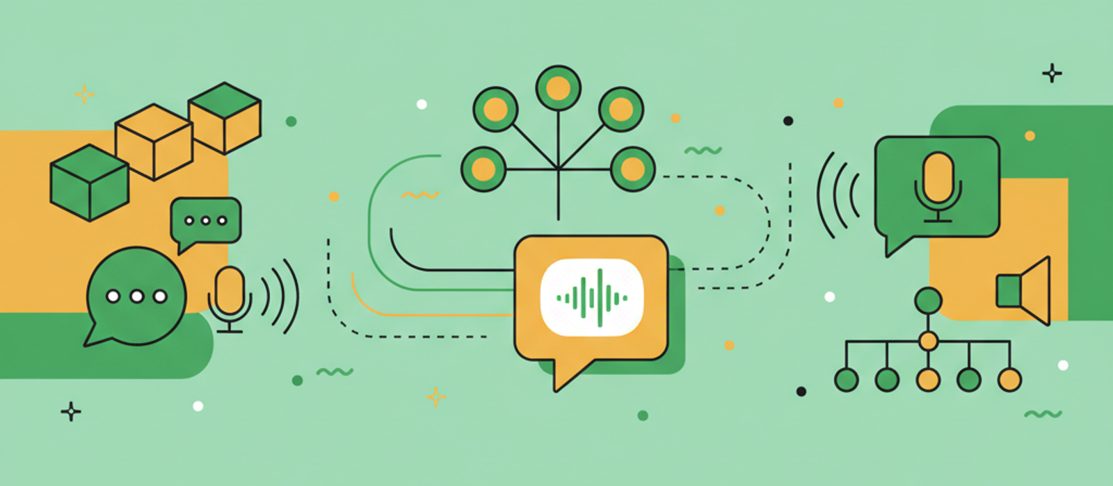 Editorial flat-vector illustration for How to Add Voice to a Chatbot Without Rebuilding It (2026)
