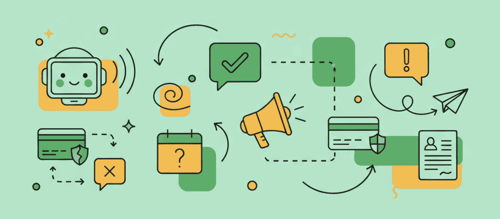 Editorial flat-vector illustration for Banking Chatbots: The Same Chat Message Is a Legal Error Notice on a Debit Card and Is Not One on a Credit Card