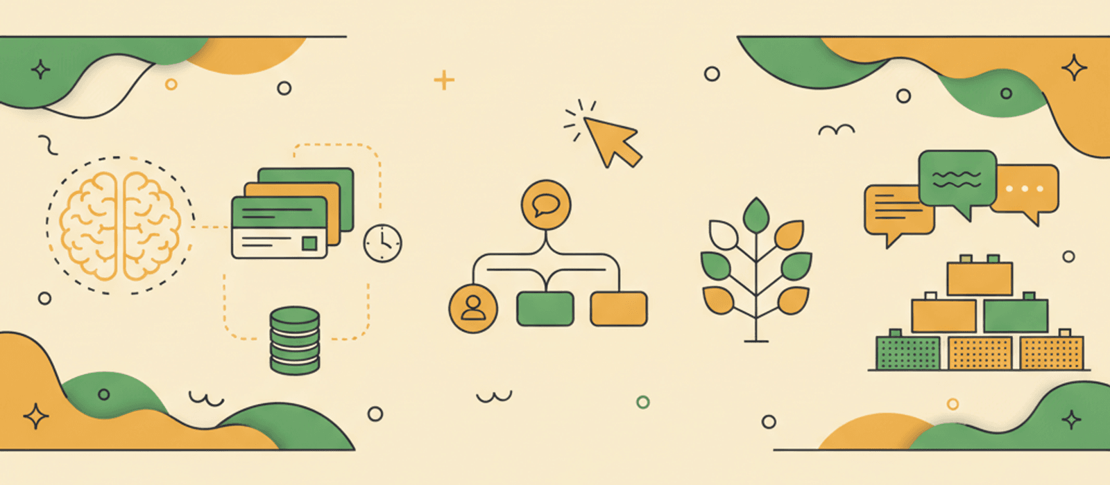Editorial flat-vector illustration for Chatbot Memory, Explained — Session, Long-Term, and the Context Window (2026)