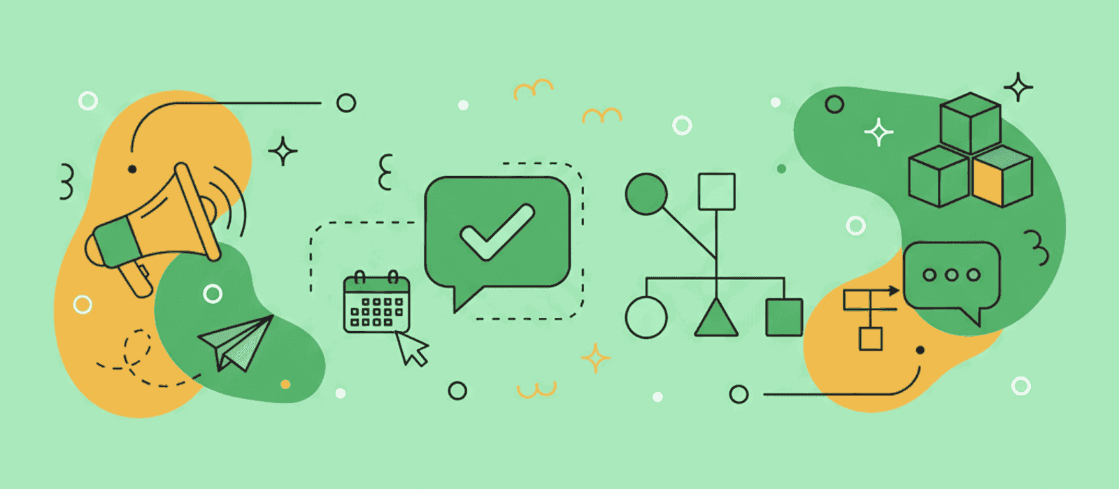 Editorial flat-vector illustration for Chatbot Survey Design: Five Questions, One Element per Channel, and a Reason to Answer