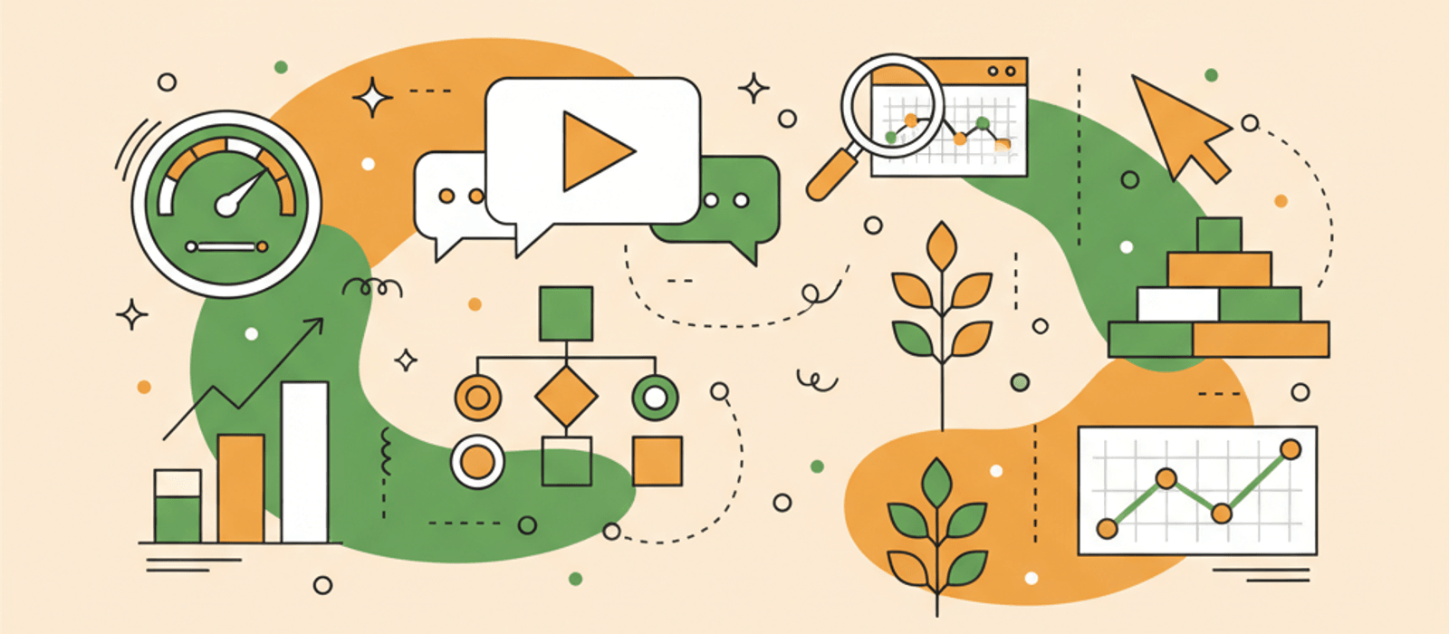 Editorial flat-vector illustration for Conversational Analytics: How to Read 40 Transcripts a Week and Actually Change Something (2026)