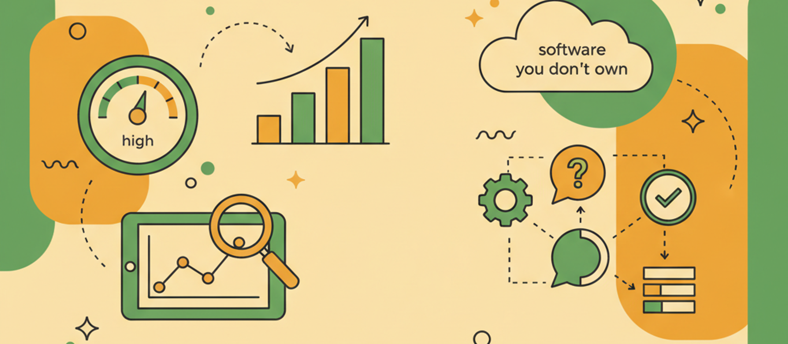Editorial flat-vector illustration for Customer Self-Service in 2026: The Answers Are Being Served by Software You Don't Own