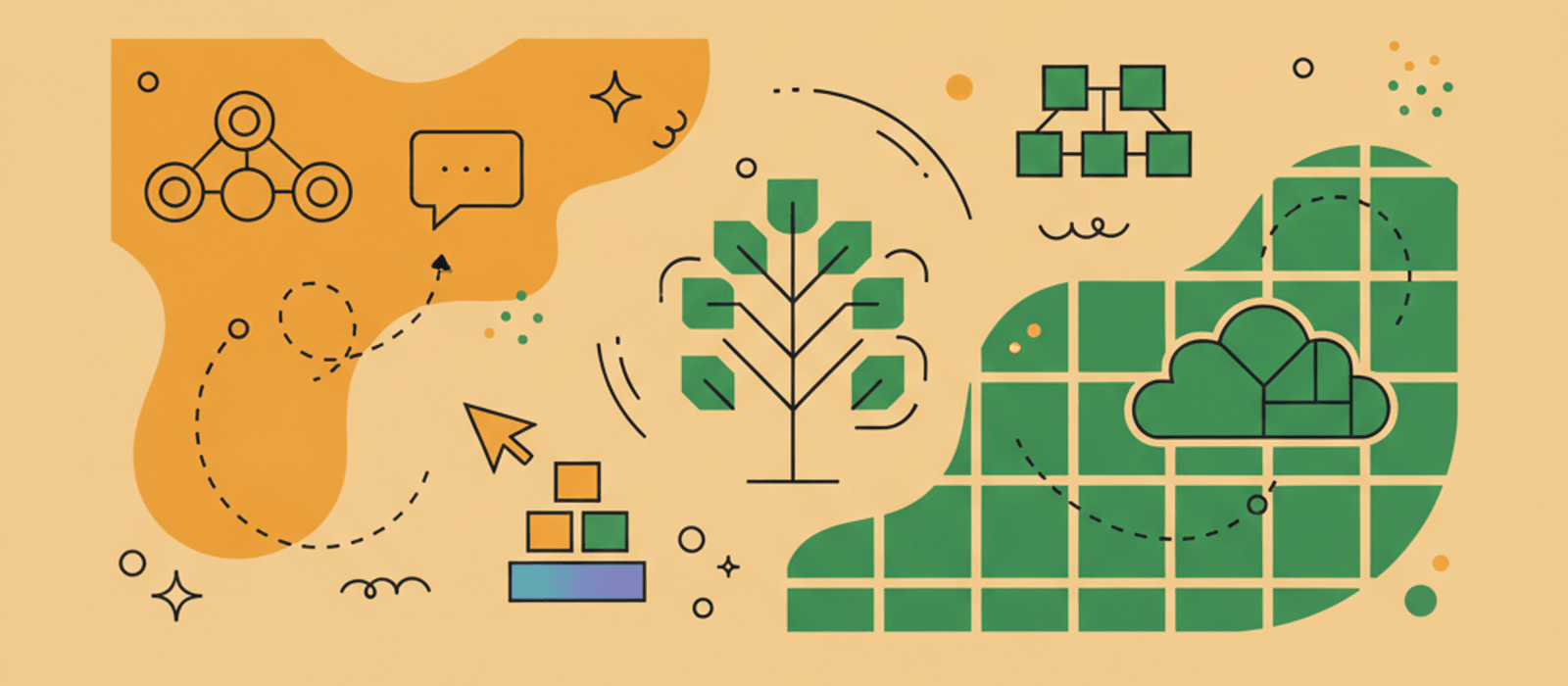 Editorial flat-vector illustration for Embeddings Explained for Marketers: Five Things the Math Under Your Chatbot Changes for You (2026)