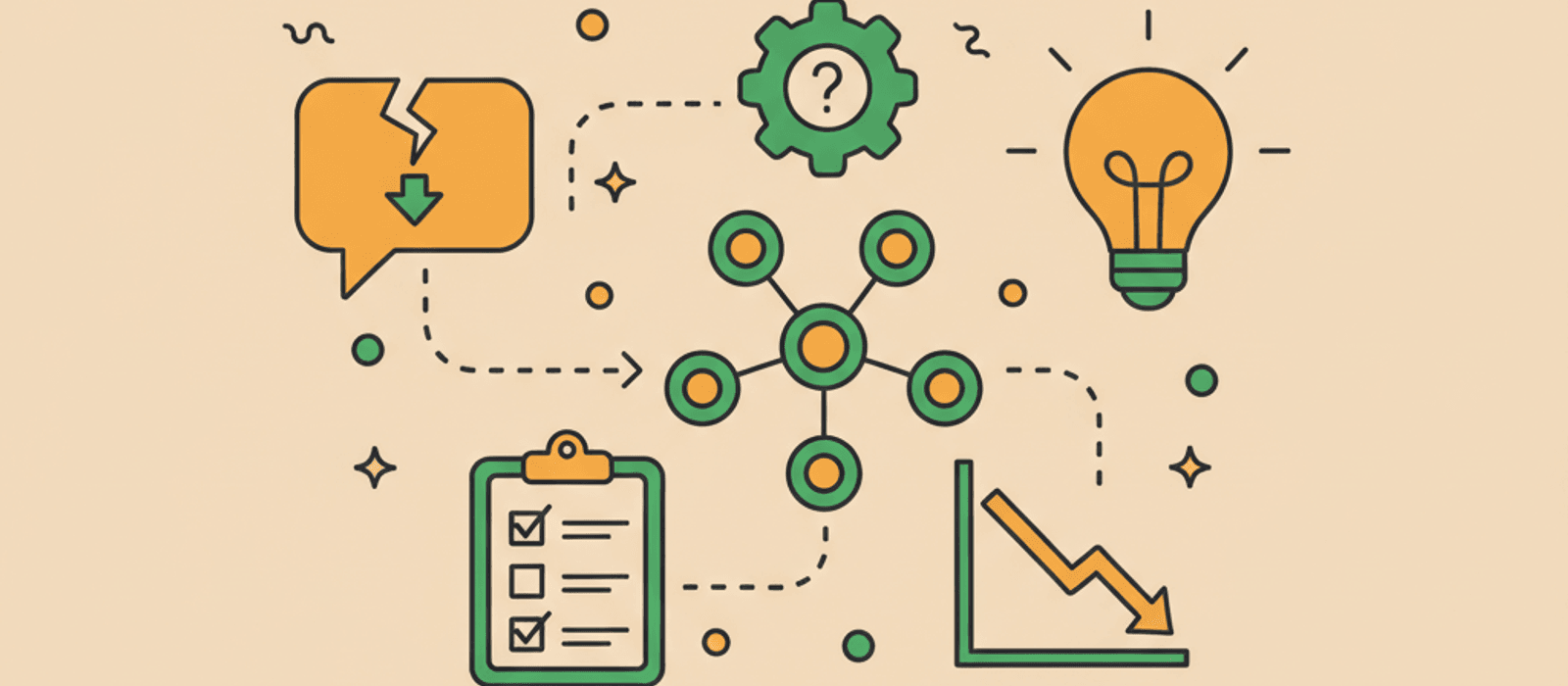Editorial flat-vector illustration for How to Reduce Your Chatbot's Fallback Rate — A Diagnostic Playbook (2026)