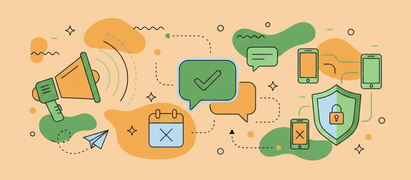 Editorial flat-vector illustration for WhatsApp Broadcast Campaign Guide — How to Send Without Losing Your Number (2026)